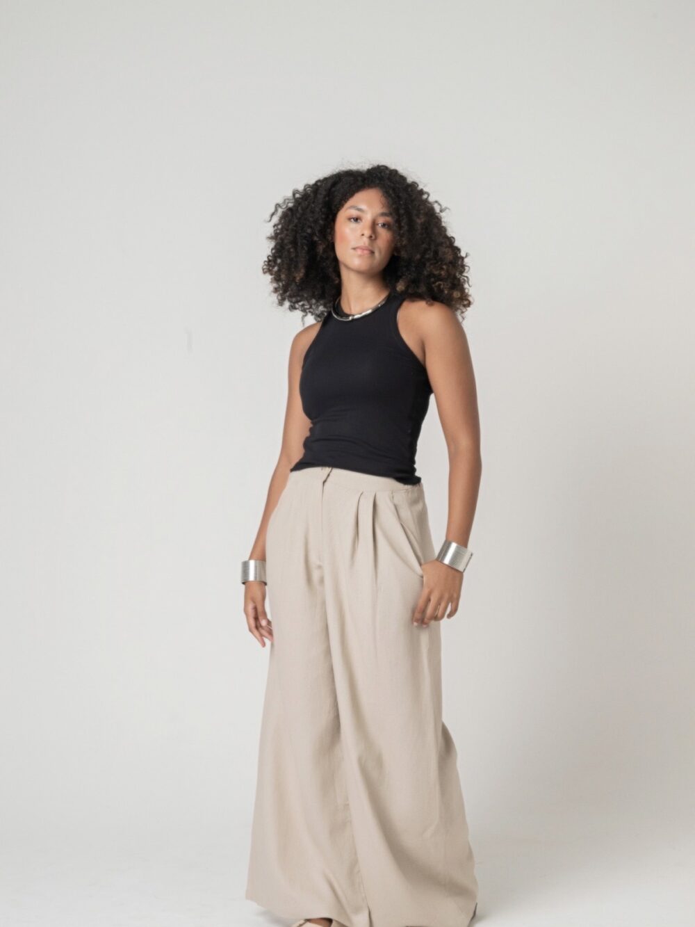 Calça wide leg Vic - Areia