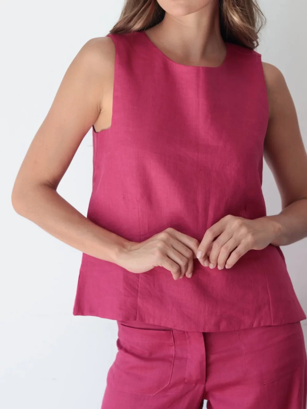 Blusa Sara em linho puro - framboesa