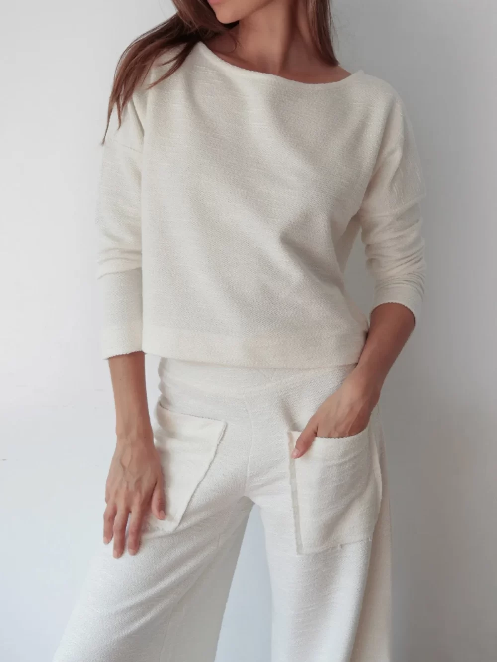 Blusa canoa moletom - off white