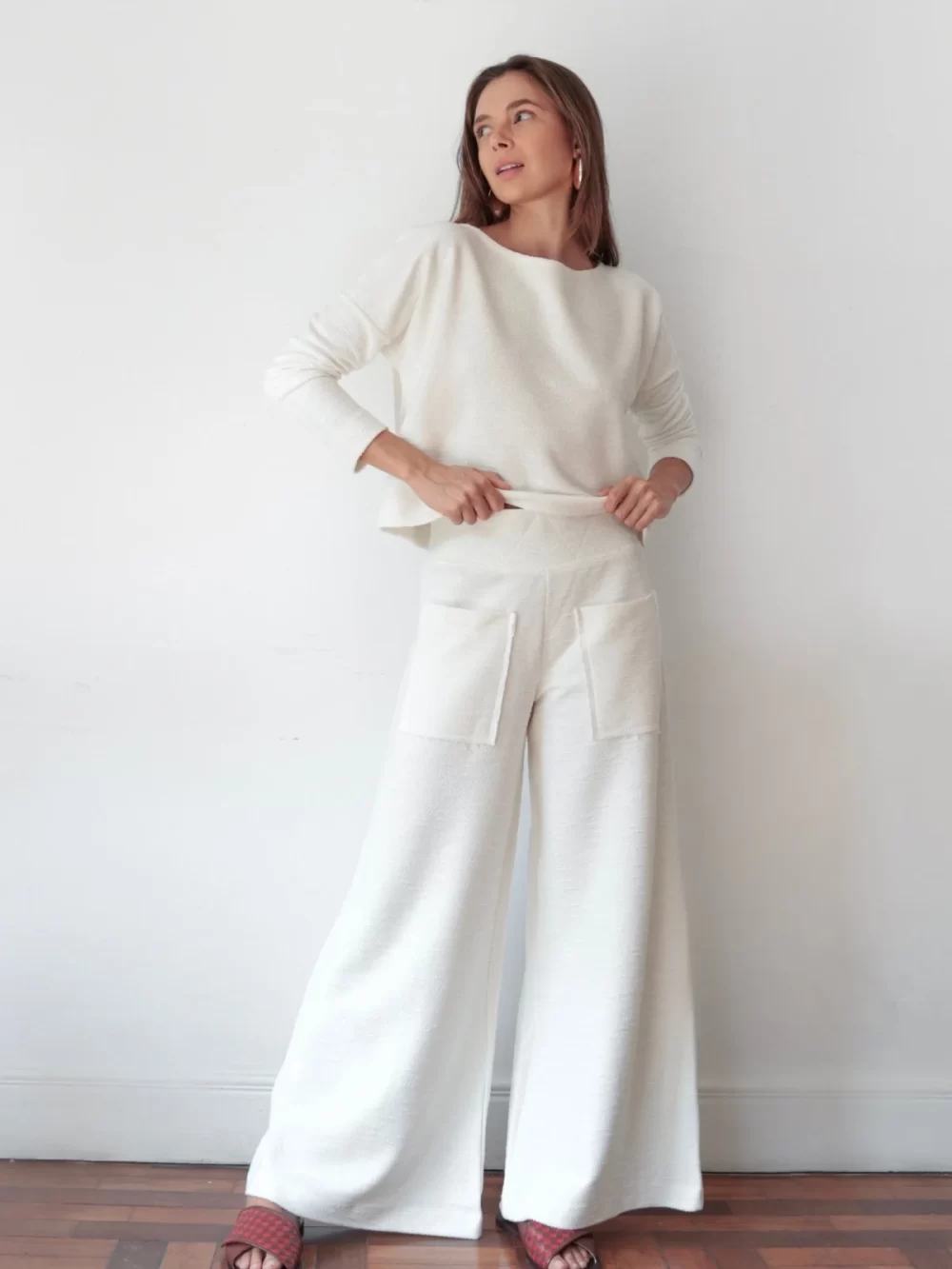 Calça wide leg moletom - off white
