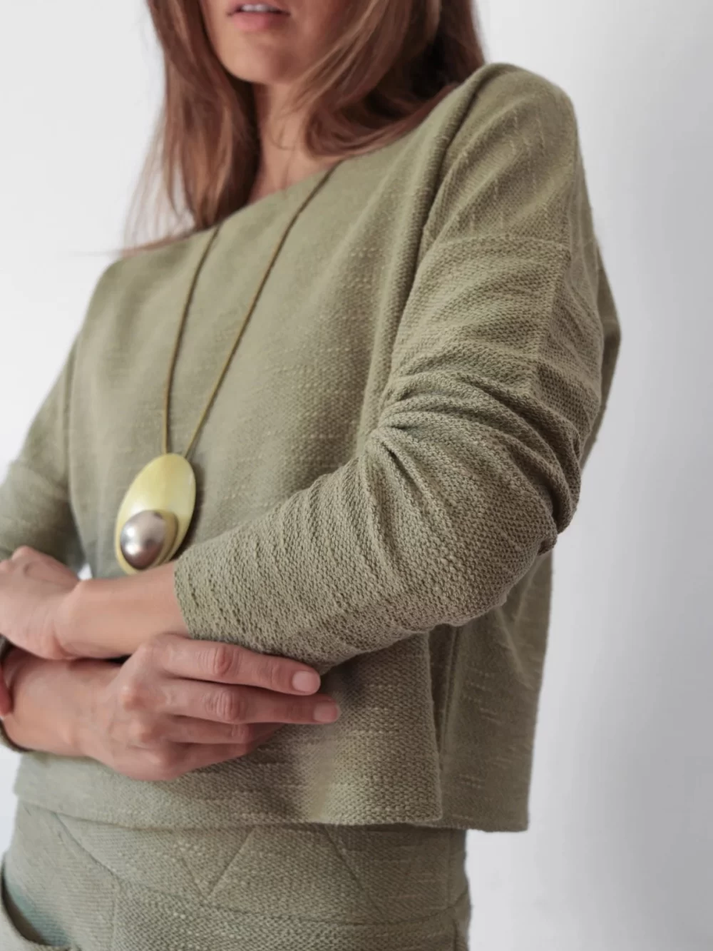 Blusa canoa moletom - pistache