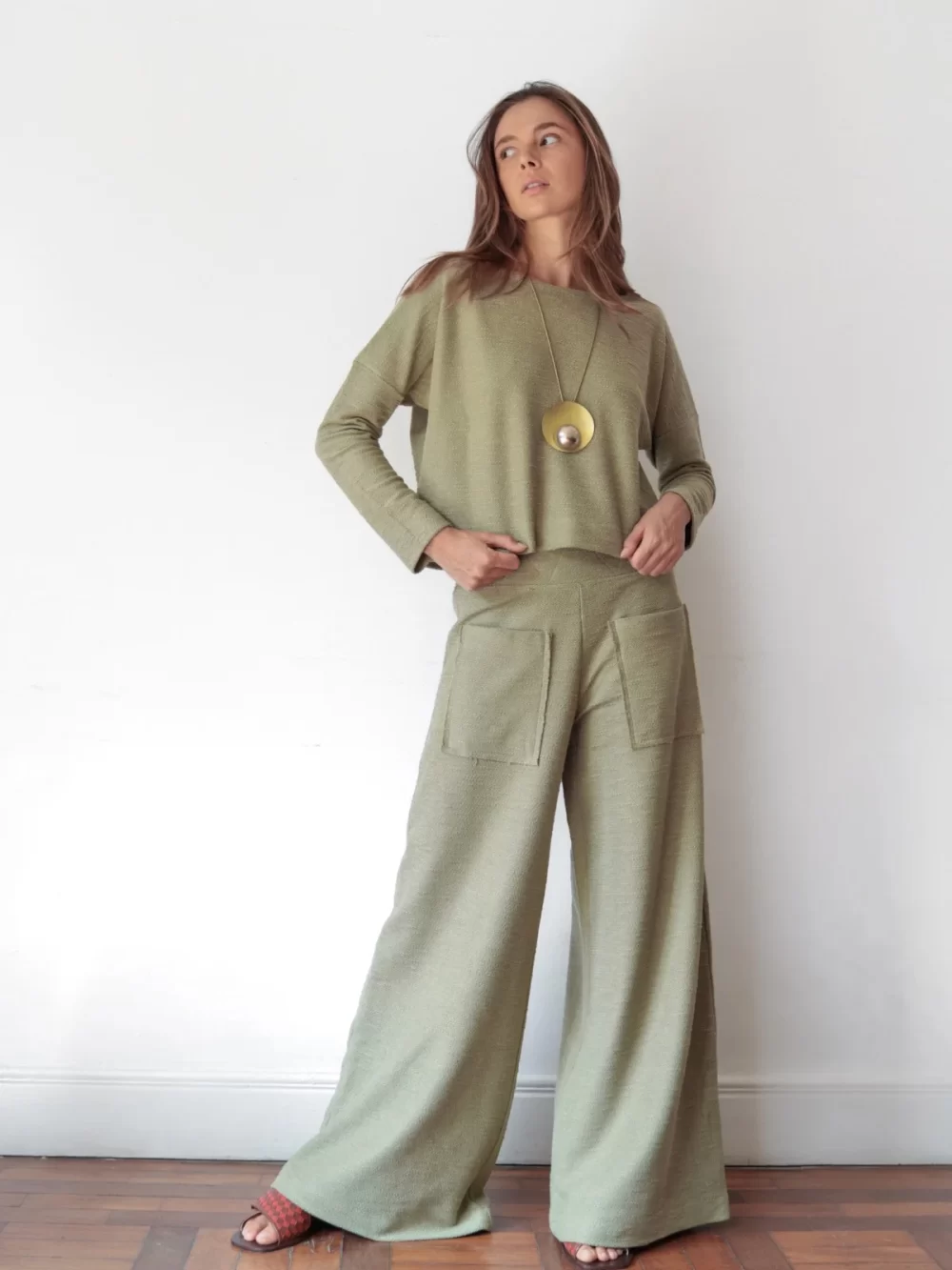 Calça wide leg moletom - pistache