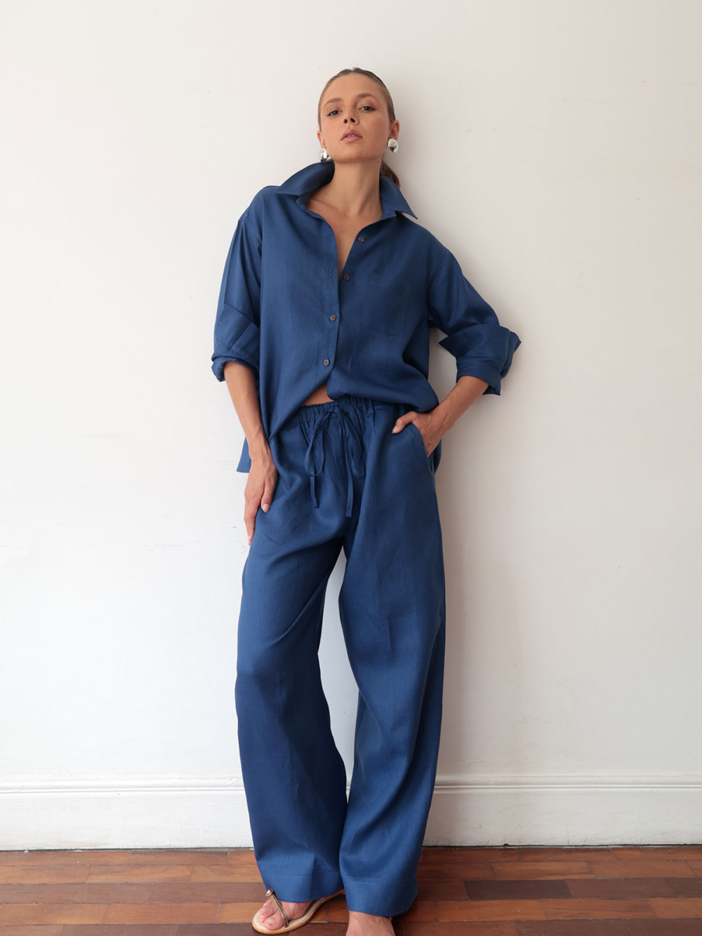 Camisa Maré em linho puro - Azul