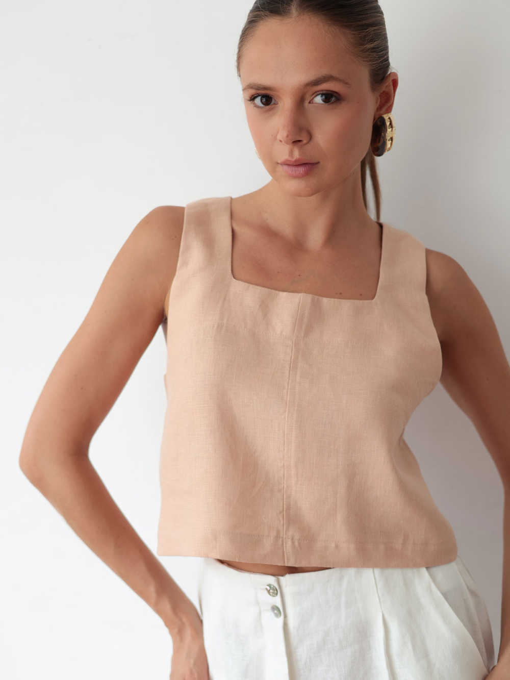 Blusa Decote Quadrado em linho puro - Rosê