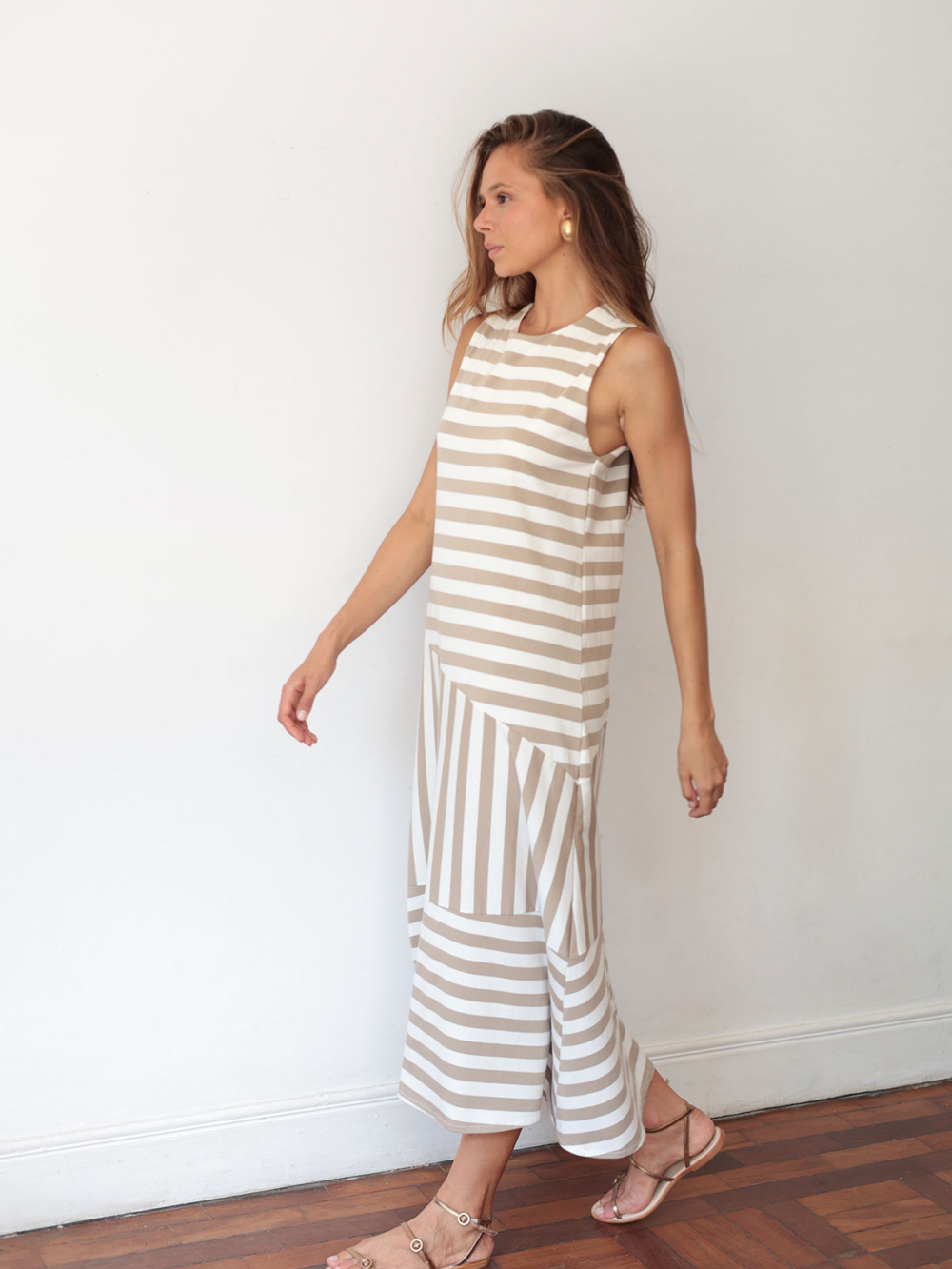 Vestido Agatha listrado - Bege