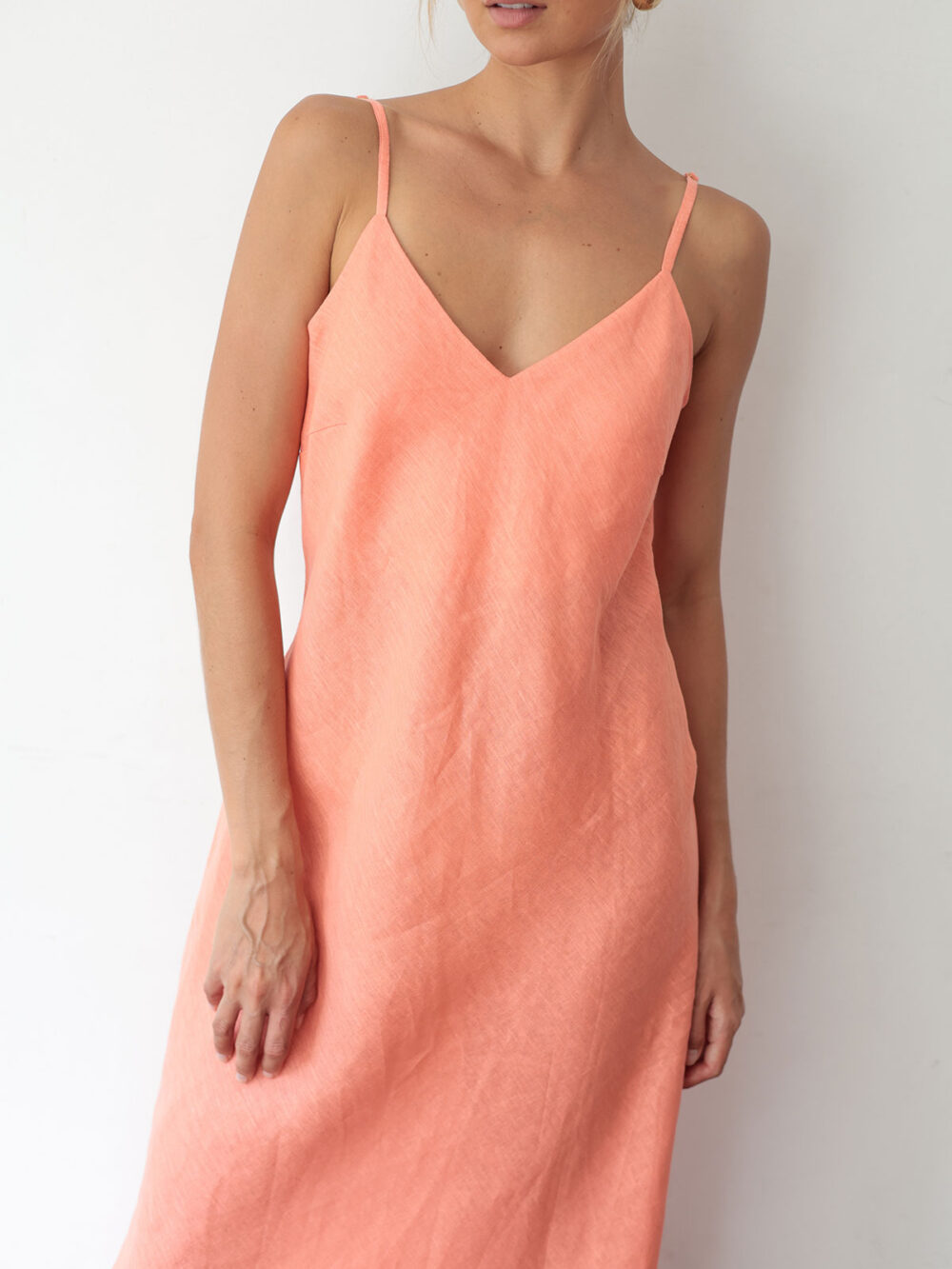 Vestido Olimpo linho puro - salmão