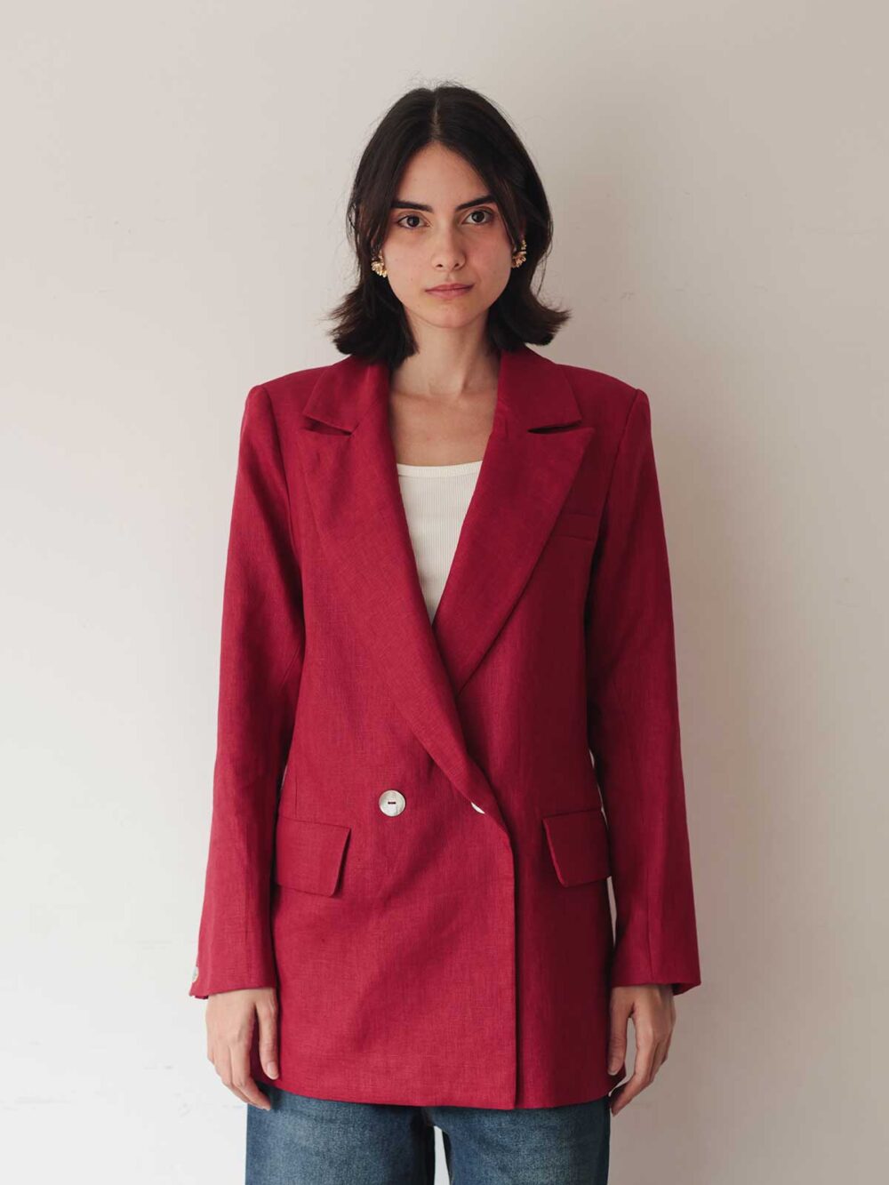 Blazer de linho puro - vermelho