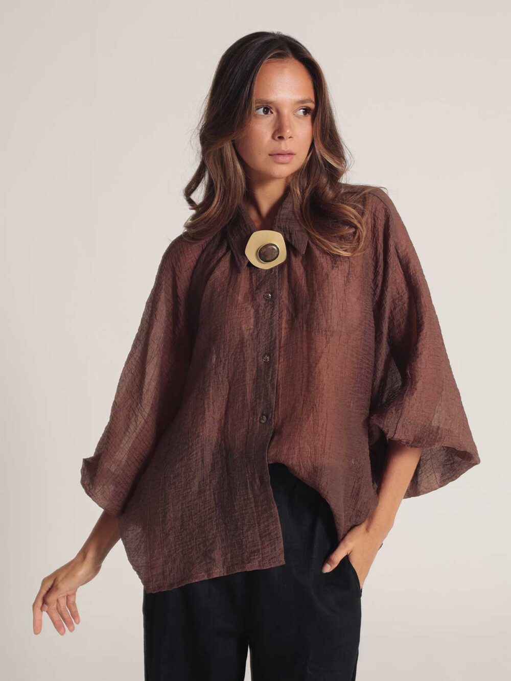 Camisa Morgana Lyocel - Marrom