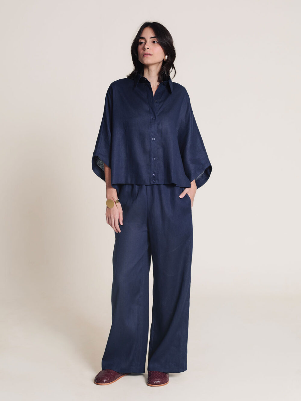 Calça Oslo linho puro - Azul Marinho