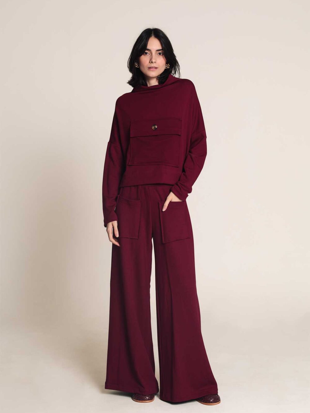 Calça wide leg moletinho - Bordô